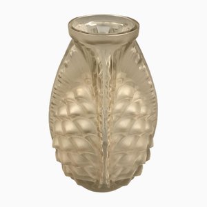 Art Deco Frosted Glass Vase with Pine Cone Motif by Etling, 1930s