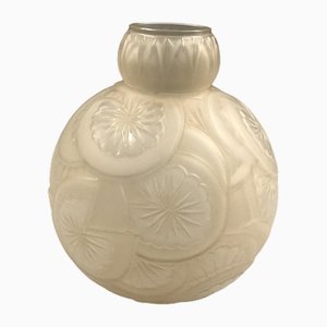 Vase Bulbous Art Déco en Verre Givré par Etling, 1920s