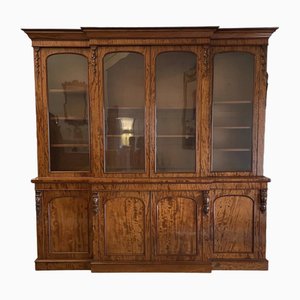 Large Victorian Figured Mahogany Breakfront Bookcase, 1860s