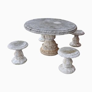 20th Century Round Garden Table and Stools, Set of 5