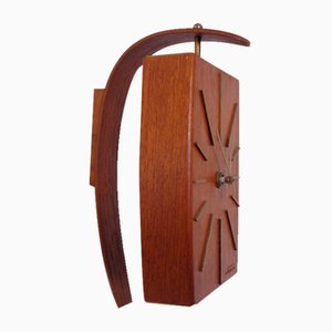 Teak & Brass Dugena Electric Wall Clock, Germany, 1960s