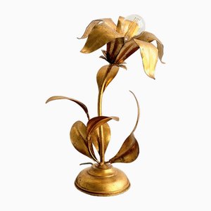 Lampada da tavolo Hollywood Regency dorata a forma di fiore nello stile di Koegl, anni '70