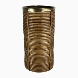 Pencil Reed in Rattan and Brass Umbrella Stand, Italy, 1970s