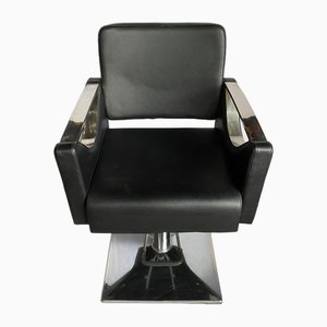 Skai Hairdresser Chair with Chromed Metal Armrests and Black Skai Leather, 2010s