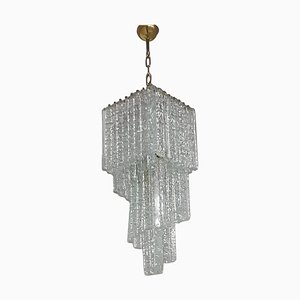 Mid-Century Modern Ice Effect Murano Glass Cascading Chandelier attributed to Mazzega, 1970s