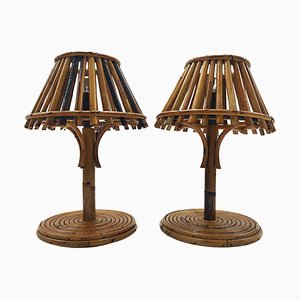 Lampes de Bureau en Rotin et Bambou, Italie, 1960s, Set de 2