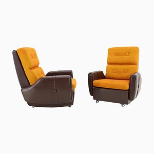 Leatherette and Fabric Armchairs, Czechoslovakia, 1970s, Set of 2