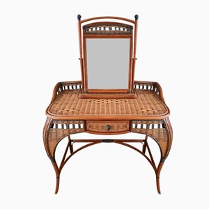 Mid-Century Bohemian Rattan Dressing Table with Mirror