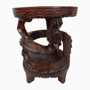 Tavolo o sgabello Dragon Mid-Century in legno intagliato