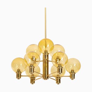 Brass and Glass Chandelier, Sweden, 1960s