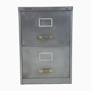 Two-Drawer Stripped Steel Filing Cabinet with Brass Handles