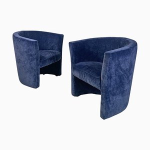 Fauteuils Modernes en Velours Bleu Foncé de Pozzetto, Italie, 1970s, Set de 2