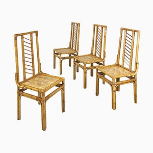 Chaises Modernes en Rotin Tissé à Dossier Haut, Italie, 1960s, Set de 4