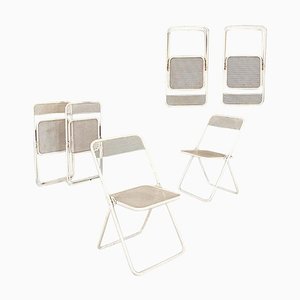 Italian Modern Folding Chairs in White Painted Metal, 1980, Set of 6