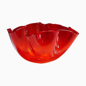 Fazzoletto Handkerchief Vase in Red Murano Glass from Venini, Italy, 1950s