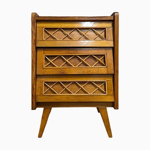 Large Bedside Table in Oak and Rattan, 1950s