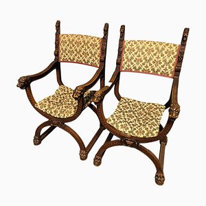 Set of Renaissance Style Armchairs in Walnut