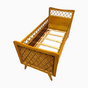 Bed in Oak and Rattan, 1950s