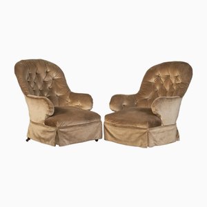 Bedroom Chairs in Taupe Velvet, Set of 2