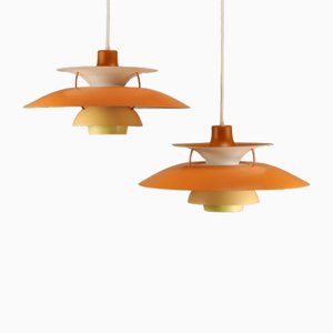 Lampes à Suspension Ph5 Orange Jaune-Orange de Louis Poulsen, Set de 2