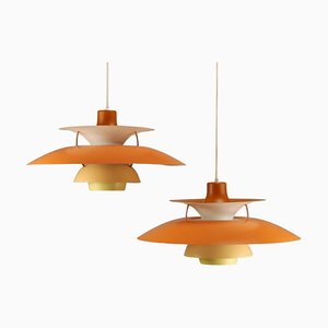 Vintage Orange Ph5 Pendant Lights from Louis Poulsen