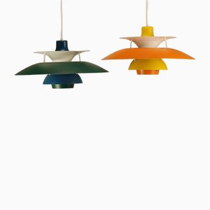 Ph 5 Green-Blue & Orange-Yellow Ceiling Lamp from Louis Poulsen, Set of 2