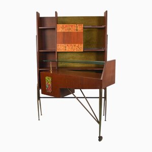 Mobile bar vintage in legno e ottone, anni '60