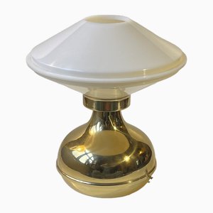 Scandinavian Modern Brass Table Lamp with Ufo Shade