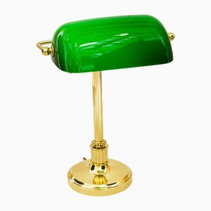 Art Deco Banker Lamp with Green Glass Shade, Vienna, 1920s