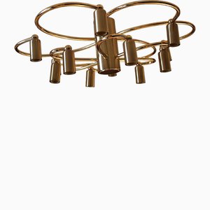 Brass Ceiling or Wall Light with 2-Level Spiral and 12 Lights from Helestra, 1970s