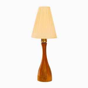 Cherrywood Table Lamp with Fabric Shade by Rupert Nikoll, Vienna, Austria, 1950s