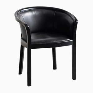 Black Leather Side Chair, Italy, 1980s