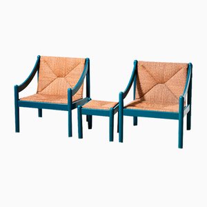 Carimate Lounge Chairs & Stool by Vico Magistretti for Cassina, Italy, 1960s, Set of 3