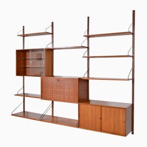 Unità di mensole modulari a tre scomparti Royal System in teak di Poul Cadovius, Danimarca, set di 15