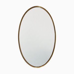 Mid-Century French Classic Oval Mirror with Bronze Frame, 1960s