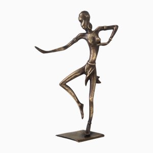 Figura decorativa de mujer vintage de bronce atribuida a Karl Hagenauer, años 40