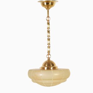 Art Nouveau Brass Ceiling Lamp, 1920s