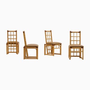 Rattan Dining Chairs, Italy, 1970s, Set of 4