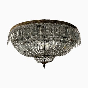 Grand Plafonnier en Cristal et Bronze, 1950s