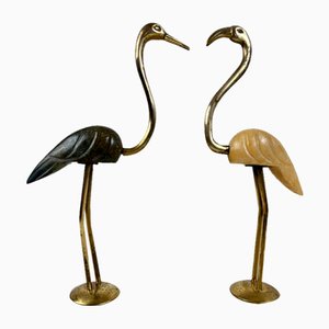 Italian Flamingos in Brass and Marble, 1950s, Set of 2