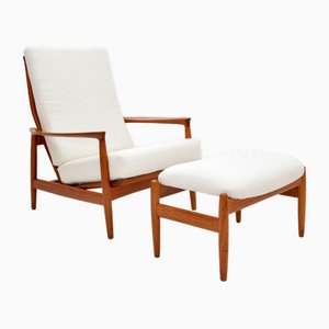 Vintage Swedish Teak Armchair & Stool attributed to Folke Ohlsson for Dux, 1960s, Set of 2