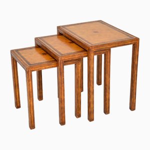 Tables Gigognes Vintage en Cuir, 1950s, Set de 3