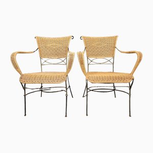 Garden Armchairs in Rattan and Iron, 1960s, Set of 2