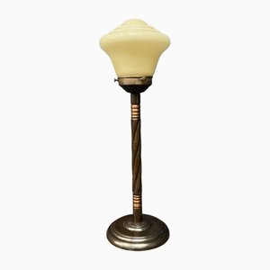 Lámpara de mesa de cobre con campana de vidrio