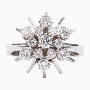 14k White Gold Firework Ring with Brilliant Cut Diamonds, 1970s