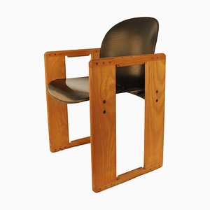 Silla Dialogo de cuero negro atribuida a Tobia Scarpa para B & b, Italia, años 70