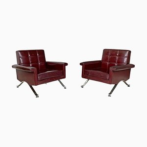 Set of Mid-Century Italian Modern Leather Armchairs attributed to Ico Parisi for Cassina, 1960s