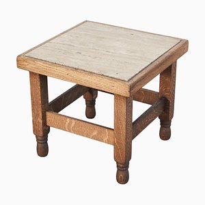 Art Deco Side Table in Oak and Travertine, 1930s