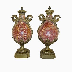 Antique French Empire Urns in Red Marble, 1880, Set of 2