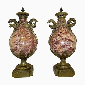 French Urns in Marble, 1880, Set of 2